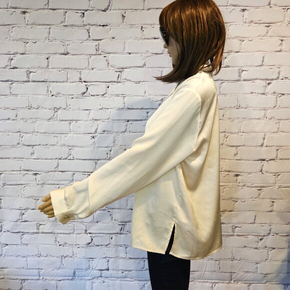 OAK & FORT, Ivory satin long sleeve button up blouse - Picture 9 of 13